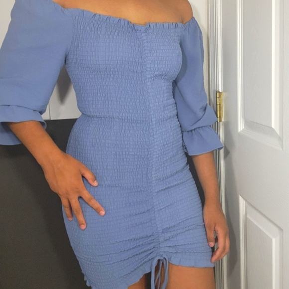 Off The Shoulder Tight Slimming Blue Dress - Picture 9 of 10
